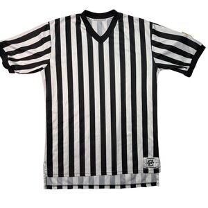 Official's Choice Referee Jersey Black White Striped V-Neck Lanyard Loop L 42x31